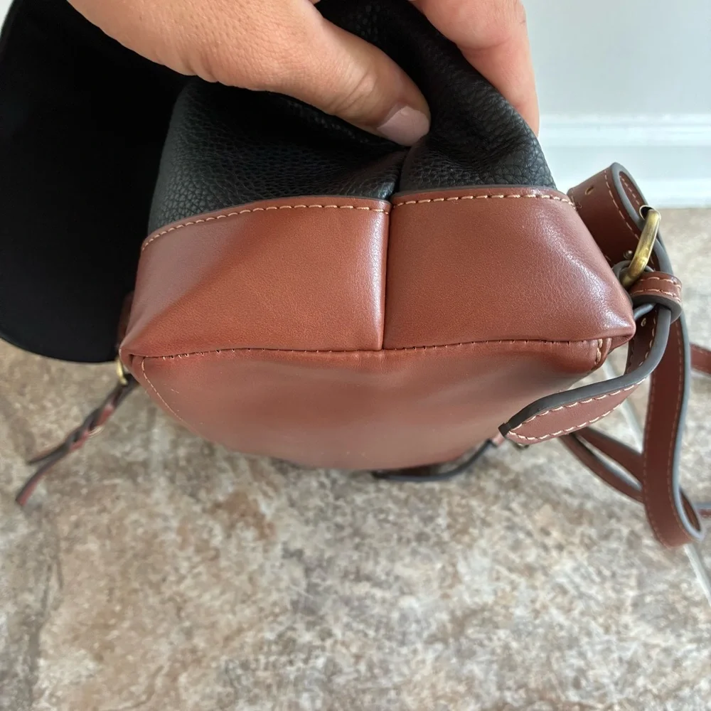 St. John’s Bay Black Brown Faux Pebble Leather Backpack Diaper Bag Flap Closure